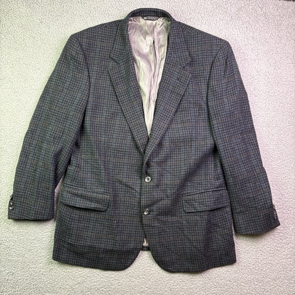 Dior Other - VTG Christian Dior Blazer Mens 42R Blue Wool Coat Houndstooth Plaid Jacket